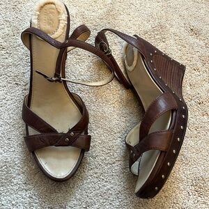 UGG Rochelle Brown Leather Wedges Size 10